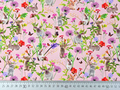 Jersey Hasen Wiesenblumen Digitaldruck, bunt rosa