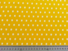 Jersey Sterne 1 cm, weiss auf gelb