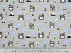 French Terry Sweat Indianerb�ren Boho, hellgrau