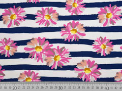 French Terry Sweat Streifen Blumen, rosa blau wei�