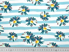 French Terry Sweat Streifen Blumen, aquamarin mint wei�