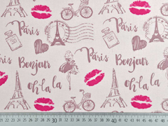 Baumwollstoff Paris Eiffelturm Kussmund, rosa