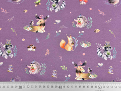 Jersey Waldtiere Boho Digitaldruck, dunkles flieder