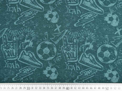 Sweatstoff Fu�ball Turnschuhe Schriften, mint petrol