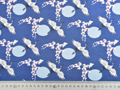 French Terry Sweat Kraniche Bl�ten Kreise, bordeaux mittelblau