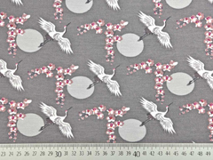 French Terry Sweat Modal Kraniche Bl�ten Kreise, altrosa mausgrau