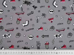 French Terry Skateboard Smiley Sterne, dunkelgrau