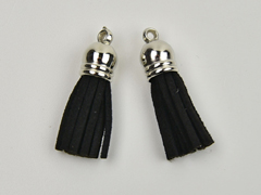 Quaste Wildleder Imitat, schwarz silber