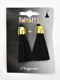 Quaste Anh�nger Wildleder Imitat 7cm, gold schwarz