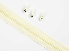 1 Meter endlos Rei�verschluss 3 mm + 3 Schieber, cremewei�