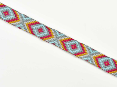 Jacquard Webband Ethnomuster Rauten 20 mm, grau weinrot ocker