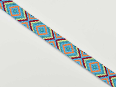 Jacquard Webband Ethnomuster Rauten 20 mm, gelb weinrot gr�n rauchblau