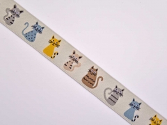 Webband 2cm bunte Katzen, ecrue