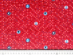 Baumwollstoff Punkte Anker, wei� blau rot