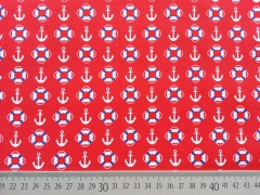 Baumwollstoff Anker Rettungsringe, wei� rot
