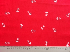 Baumwollstoff Anker, wei� auf rot