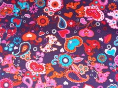 Baumwolle Blumen&Herzen, lilablau