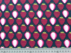 Baumwollstoff Erdbeeren, pink dunkelblau