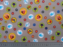 Baumwollstoff Meerestiere Kreise, orange gelb beige