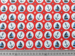 Baumwollstoff Anker Schiffe Seaside Fun Hilco/Buttons Boote, rot