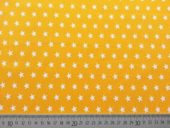 Popelin Sterne 1 cm weiss auf gelb