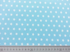 Popelin Sterne 1 cm weiss auf hellblau