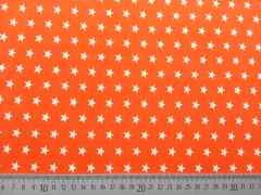 Popelin Sterne 1 cm weiss auf orange