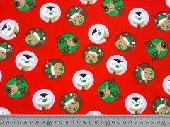 Baumwollstoff Rentiere Pinguine B�ren weihnachtlich, rot