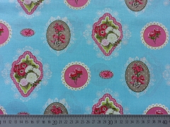 Baumwollstoff Ornamente Blumen, hellblau