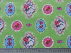 Baumwollstoff Ornamente Blumen, hellgr�n