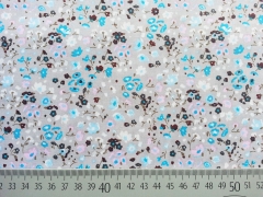 Baumwolle Bl�mchen Muster braun/t�rkis auf hellgrau