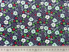 RESTST�CK 33 cm Baumwollstoff Bl�mchen & Punkte - navy rot hellgr�n