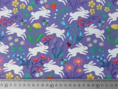 Baumwollstoff Hasen Bienen Blumen Hamburger Liebe, blaulila