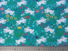 Baumwollstoff Hasen Bienen Blumen Hamburger Liebe, petrol