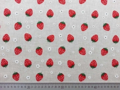 Leinenlook Erdbeeren & Margeriten, natur/rot