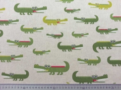 Leinenlook Krokodile, gr�n auf natur
