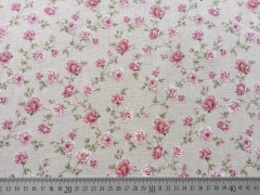 Leinenlook Dekostoff kleine Rosen, natur