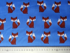 Baumwollstoff F�chse - braun auf himmelblau