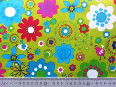 Baumwolle Grosse Blumen, limette/bunt