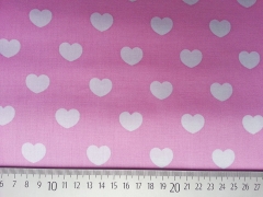 Baumwollstoff wei�e Herzen, rosa