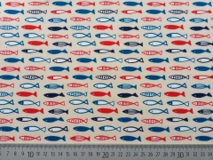 Jersey Fische - blau/rot auf hellbeige