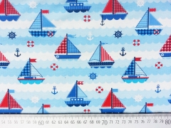 Jersey Segelboote & maritime Muster, rot dunkelblau hellblau