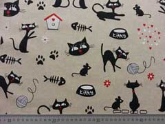 Leinenlook Katzen - natur/schwarz