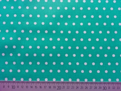 beschichtete Baumwolle Punkte 6mm, wei� auf mint