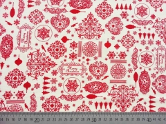 Baumwollstoff weihnachtliche Motive, rot auf cremewei�