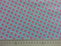 Baumwolle Ornament-Bl�mchen, rot auf hellblau
