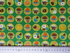 Baumwollstoff bunte Pilze Kreise, gr�n