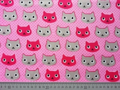 Baumwollstoff Katzengesichter Punkte, taupe pink rosa