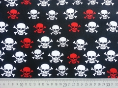 Baumwolle Skulls Totenk�pfe, rot/wei� auf schwarz