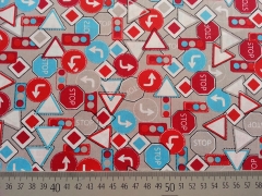 Baumwolle (Popelin) Stra�enschilder - grau/rot